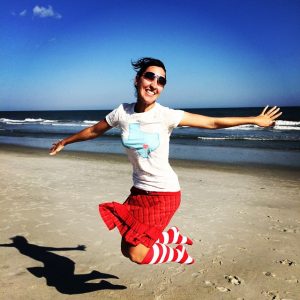 Brittany wearing stockings for the Ronald McDonald House Charities of Austin