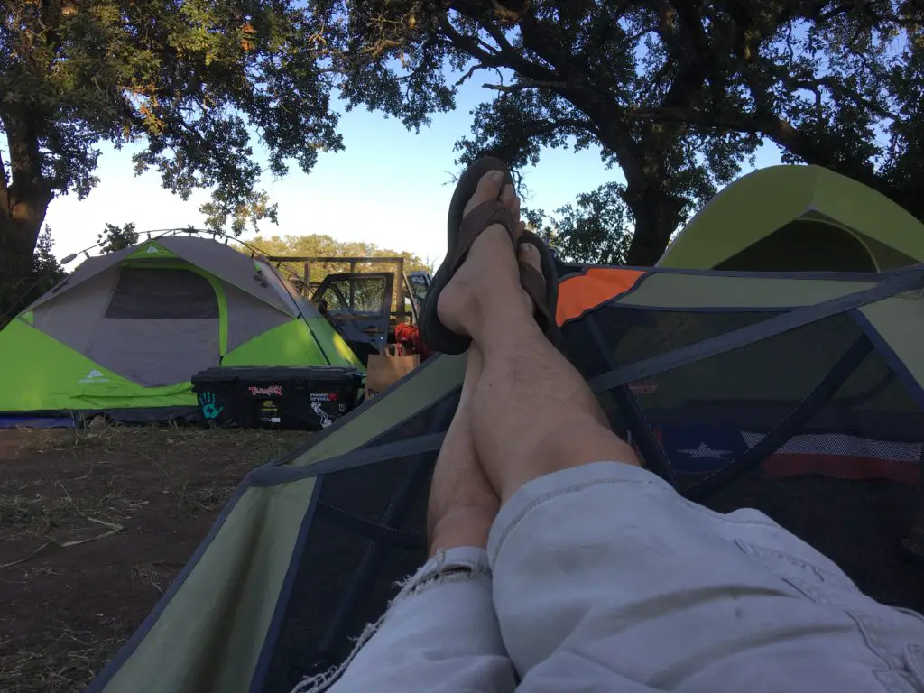 a jeeper relaxing at the campground 
