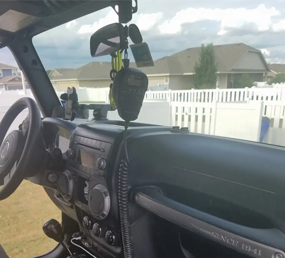 A Cobra 75 CB mounted in a Jeep Wrangler. Photo: Patrick McGaughan
