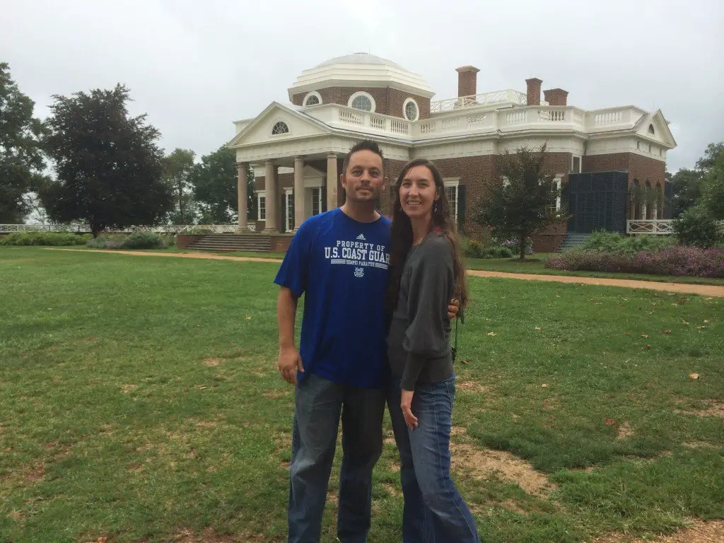 Eric and Brittany of RV Wanderlust in front of Monticello