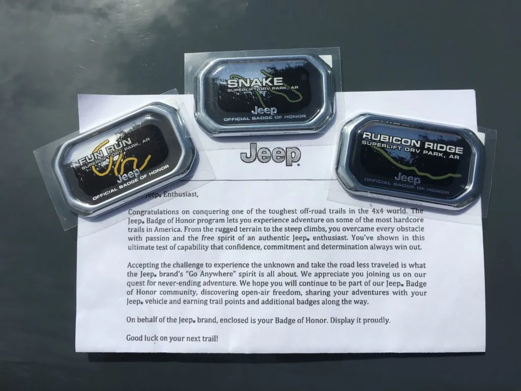 Jeep Badge of Honor badges with letter from Jeep
