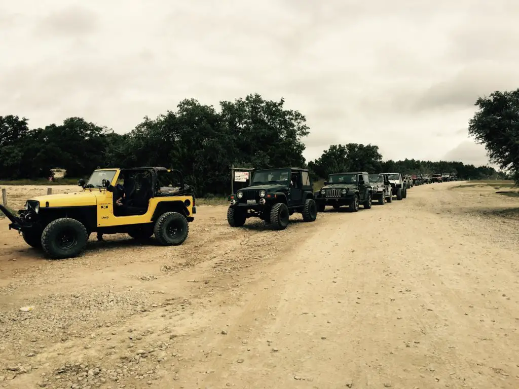 Jeeps lined up getting ready to off-road