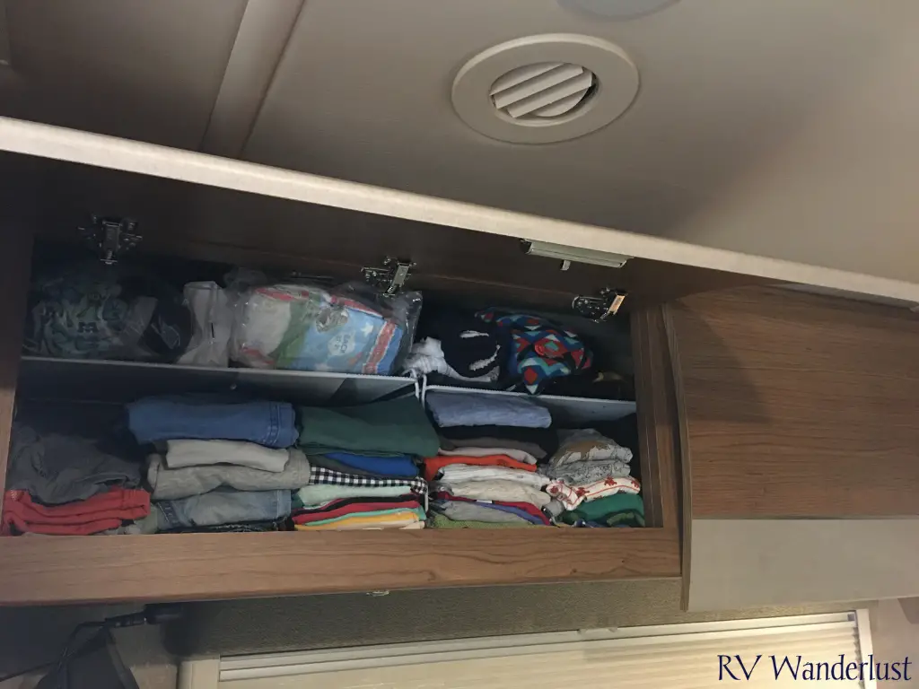 Kids Clothing Storage in Class C RV