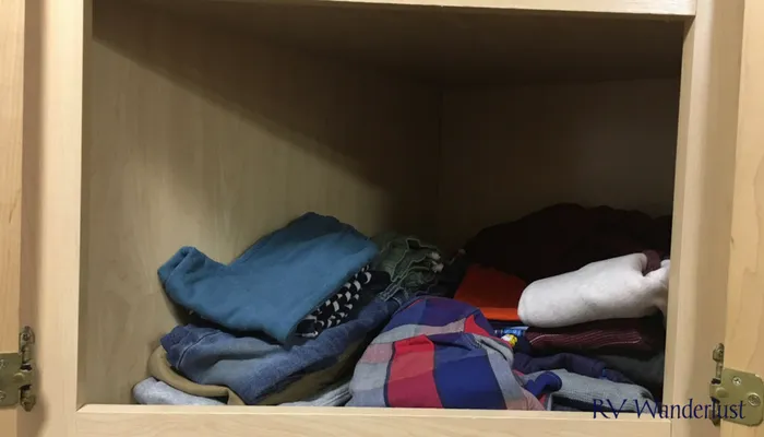 One Year Old Clothing Storage in RV