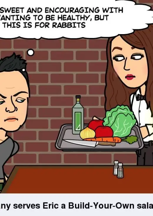 A comic strip of Eric and Brittany trying to eat healthy