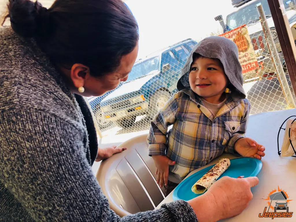 Taco Stand in Baja With Toddler