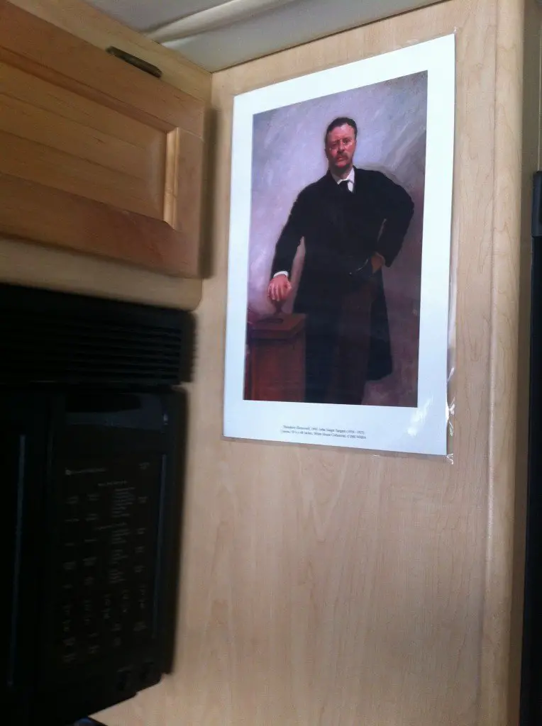 A photo of President Theodore Roosevelt inside the RV Wanderlust Rig Meriwether